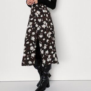 Lulus Always Praiseworthy Black Floral Print Midi Skirt - Size XL